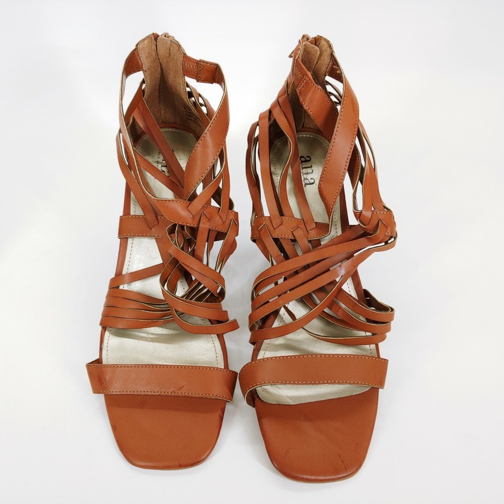 a.n.a. Shoes Womens Wilson Brown 11 Gladiator Strappy Sandals Back Zip High Heel